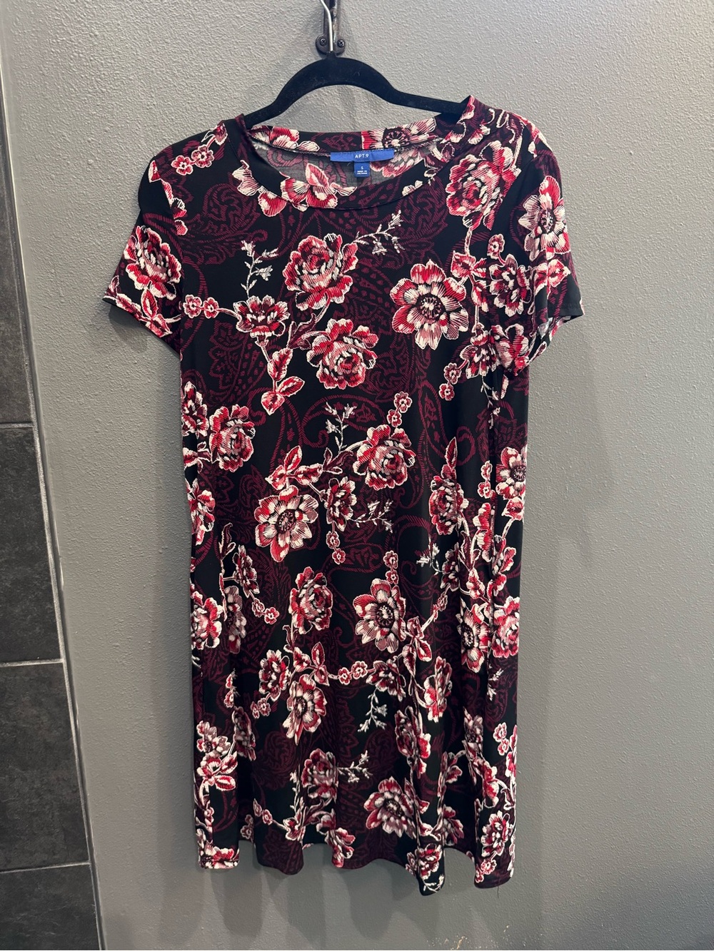 Apt. 9 Black Dress with Red and Cream Floral Print